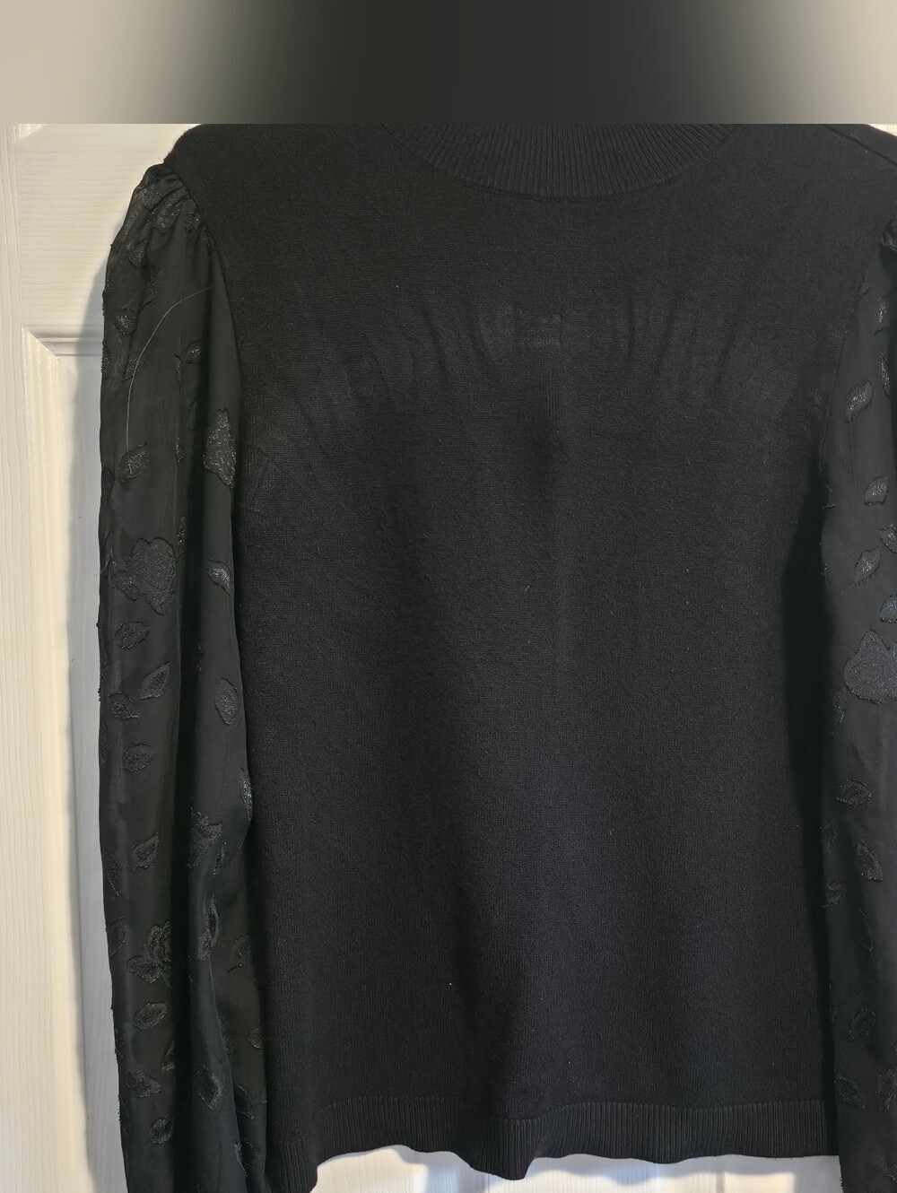 4/$67 Deal! Mexx Black Women's Sweater with Sheer Embroidered Sleeves